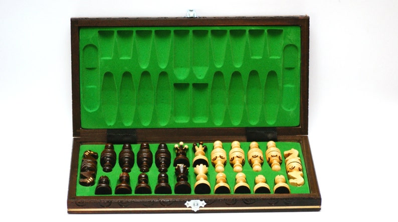 Wooden chess set, wooden fired chess board with carved pieces, lime wood chess set in dark brown and cream color image 3