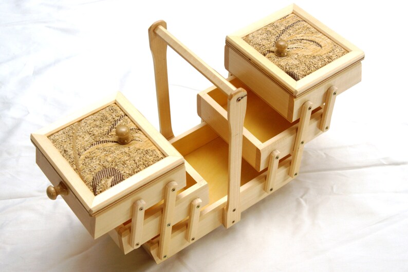 Large Wooden Sewing Box Upholstered Concentrina Storage Box Etsy