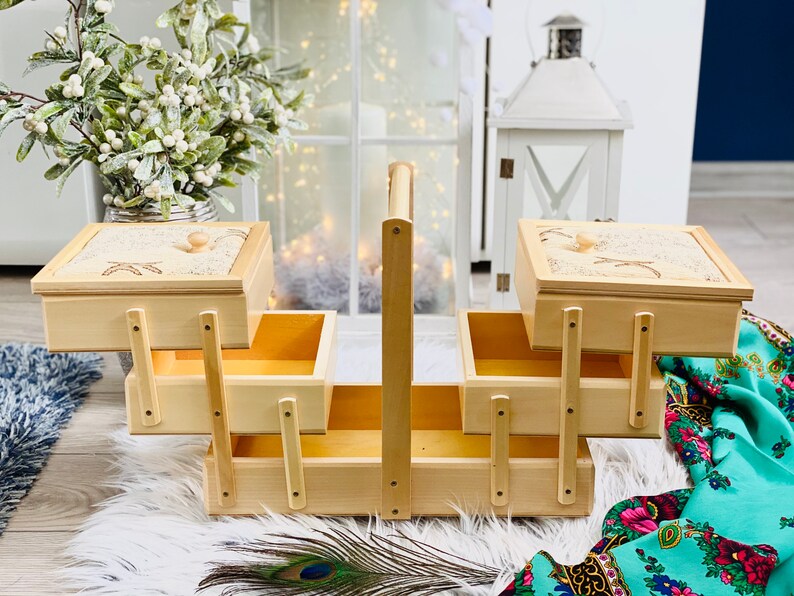 Large Wooden Sewing Box Upholstered Concentrina Storage Box Etsy