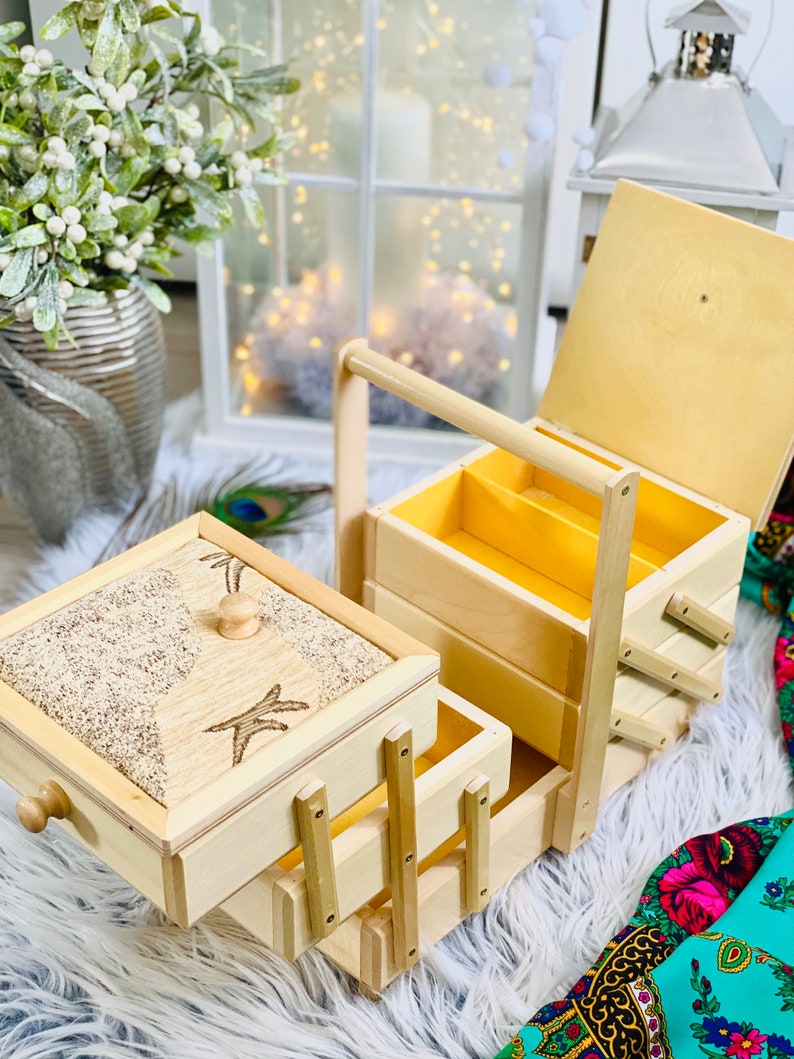 Large Wooden Sewing Box Upholstered Concentrina Storage Box Etsy