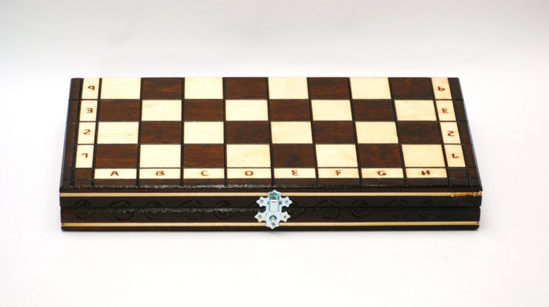 Wooden chess set, wooden fired chess board with carved pieces, lime wood chess set in dark brown and cream color image 4