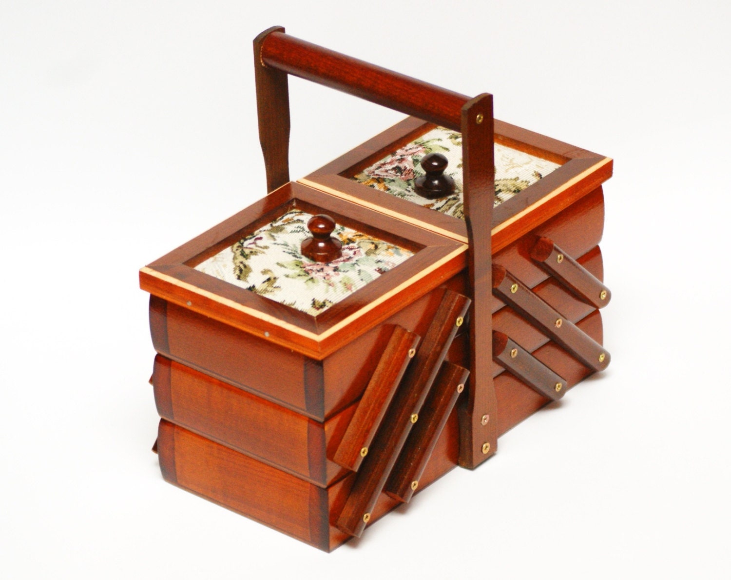 Brown Sewing Box Accordion, Wood Sewing Box, Large Sewing Kit Organizer,  Make up Storage, Fold Out Storage Box, Jewelry Casket, Simply Box 