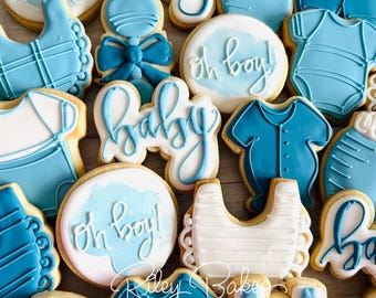Baby Boy Shower Cookies: Assorted Theme, Custom Tags Available
