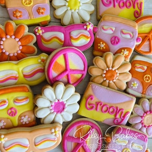 Groovy Birthday Cookies: 70s Theme, Custom Tags Available
