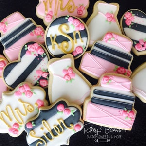 Bridal shower favors, pink and gold shower favors, bride to be gifts, bridal cookies, bridal gift, bridal shower cookies image 1