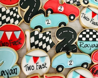Two Fast Race Car Birthday Cookies: 1 Dozen Assorted