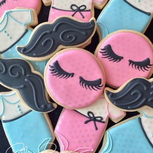 Stashes or Lashes Cookies, Gender reveal Party