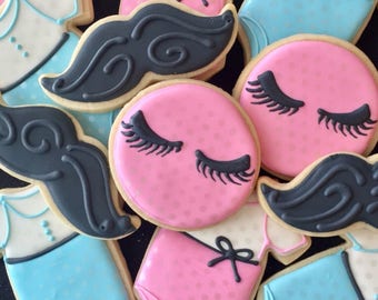 Stashes or Lashes Cookies, Gender reveal Party