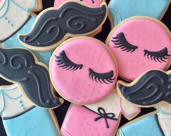 Stashes or Lashes Cookies, Gender reveal Party