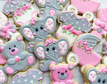 Elephant Baby Shower Cookies: Assorted Theme, Girl Favors (1 Dozen)