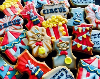 Circus Themed Party, Circus Cookies, circus baby shower, circus birthday party, circus favors