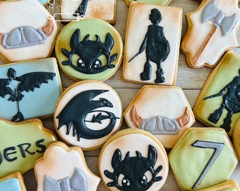 Dragon Assorted Theme Cookies: 1 Dozen Birthday Party Favors