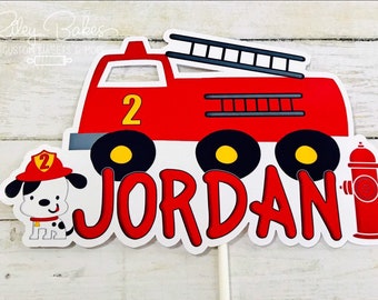 Custom Firetruck Cake Topper: Fireman Birthday Party Decor