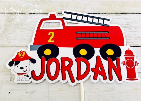 Fireman Party Cake Toppers 12 FIretruck cupcake toppers,Fire Truck Cake Toppers
