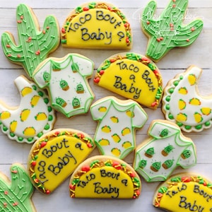 Taco Bout a Baby Shower Cookies: Cactus Theme, 12 Decorated Cookies