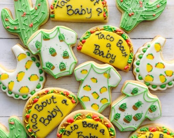 Taco Bout a Baby Shower Cookies: Cactus Theme, 12 Decorated Cookies
