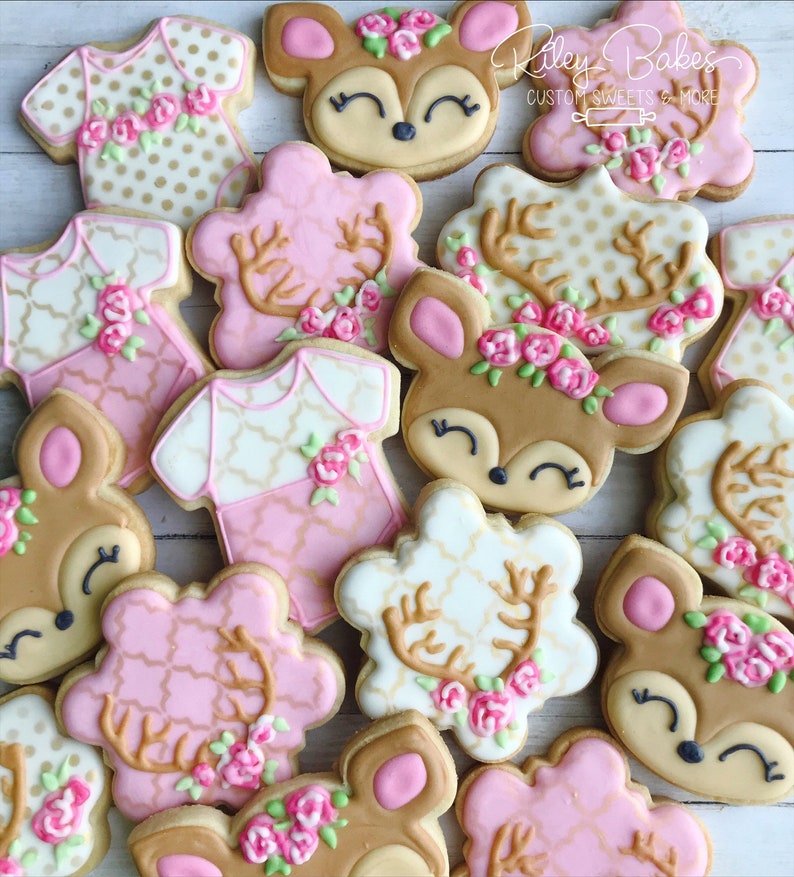 Deer Baby Shower Cookies, Woodland Baby Shower image 1