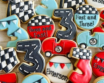 Race Car Birthday Cookies: Personalized Theme, Set of 12