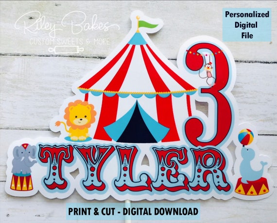 CIRCUS DIGITAL THEMED Cake Topper File Png stampabile di circo digitale  Download digitale stampabile Stampa e taglio Circus Birthday Caketopper -   Italia