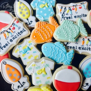 Reel Big One Cookies: Fishing Baby Shower, 1 Dozen