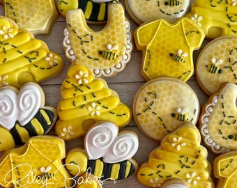 24 Bee Theme Baby Shower Decorated Cookies, Baby to Bee Sweet as Can ...