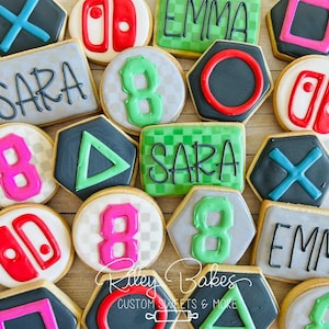 Gamer Theme Cookies: Personalized Birthday Party Favors