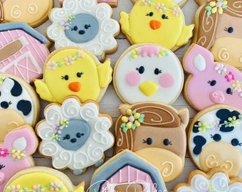 Farm Animal Cookies, Girly Barn party, Girly farm animal favors, farm cookies