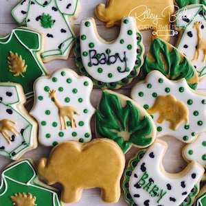 Jungle Animal Baby Shower Cookies: Safari Theme, Set of 12