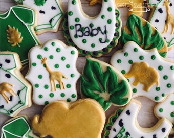 Jungle Animal Baby Shower Cookies: Safari Theme, Set of 12