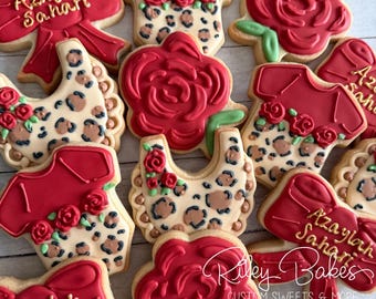 Chic Safari, Roses and Leopard Cheetah Cookies: 1 Dozen Assorted