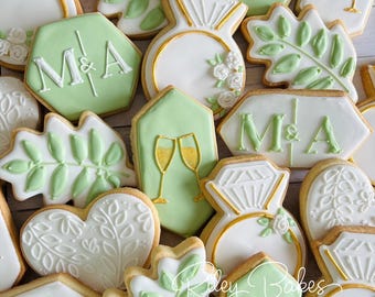 Greenery Bridal Shower Cookies, Sage Green Bridal Party Favors