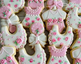 Rose Baby Girl Cookies, Baby Girl Shower Cookies