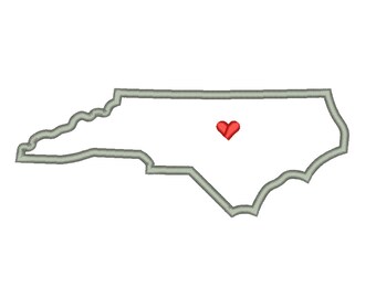 North Carolina State Outline Applique Designs Machine Embroidery US Heart 9 Size North Carolina State Outline Applique Designs Machine Embroidery US Heart 9 Size