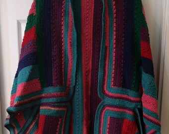 Neo-vintage Eco-lux handmade striped multicolor 3/4 length wool shrug cardigan