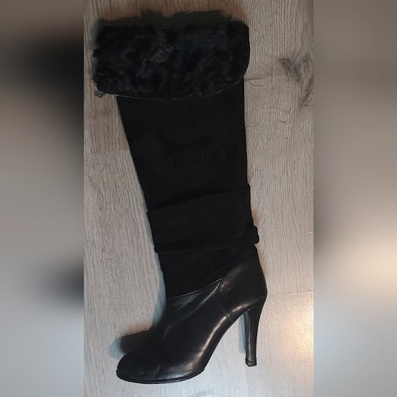 Y2K Vintage BLACK Over-the-knee Sherpa leather Boots  - TheStyleMinr.com