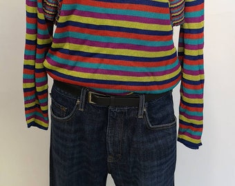 90s multicolor striped happy pride viscose silk shiny batwing knit pullover sweater