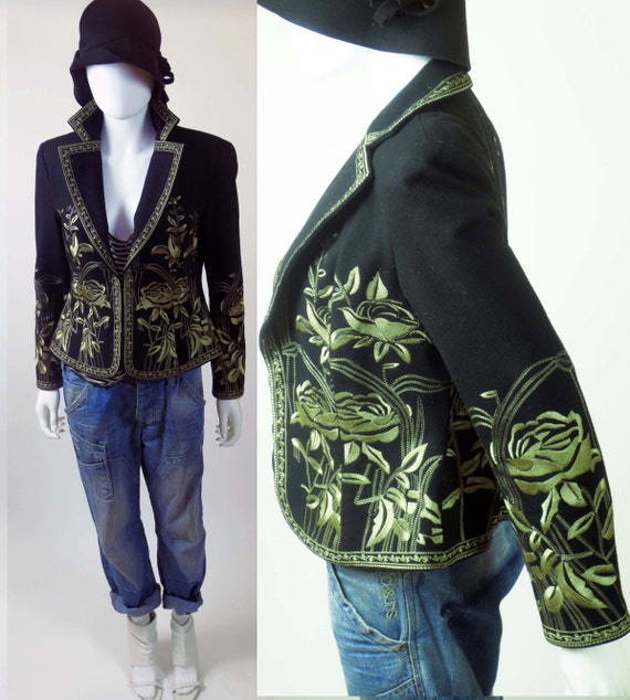 80s Floral embroidered ethnic Spanish inspired coat jacket