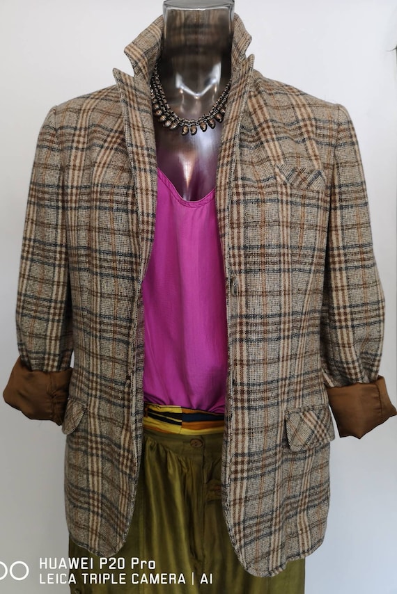 70s vintage plaid notch collar preppy classic flap welt pocket professor jacket