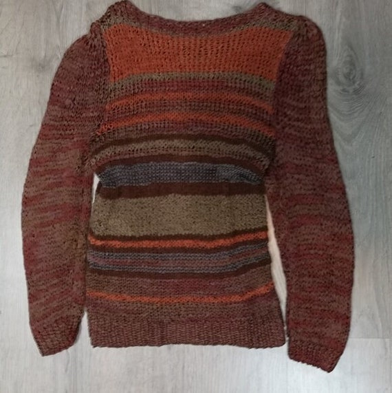 Boat Neck Suede Knit Sweater, Vintage 70s Puff Sleeve Striped Jumper - Perfect Retro Style Gift for Women