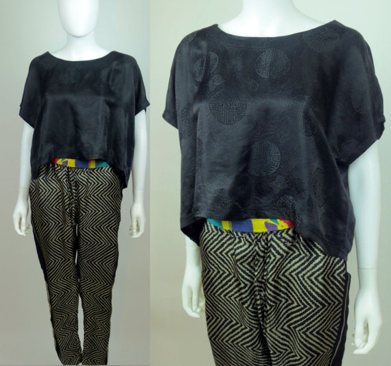 90s satin silk jacquard chinoiserie high low cropped SHAMANTA top