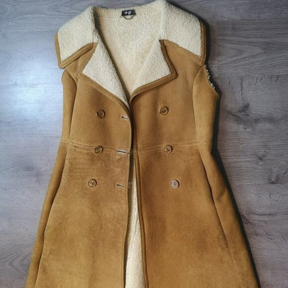 Y2K Vintage Notched Collar Double Breasted Shearling Sherpa Sleeveless 3/4 length Coat