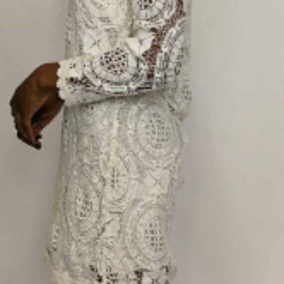 Boho Guipure Crochet Lace Mini Dress - 60s Vintag… - image 5