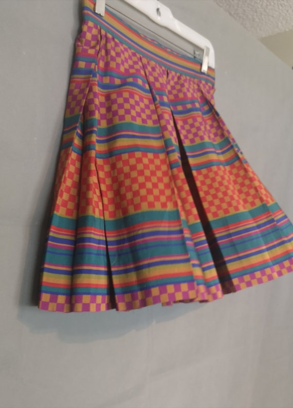 Neo-Vintage striped checkered pleated printed multicolor mini skirt