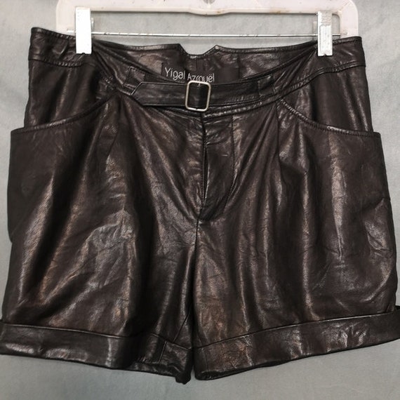 00s Vintage Yigal Azrouel black quilted leather fly front hero shorts