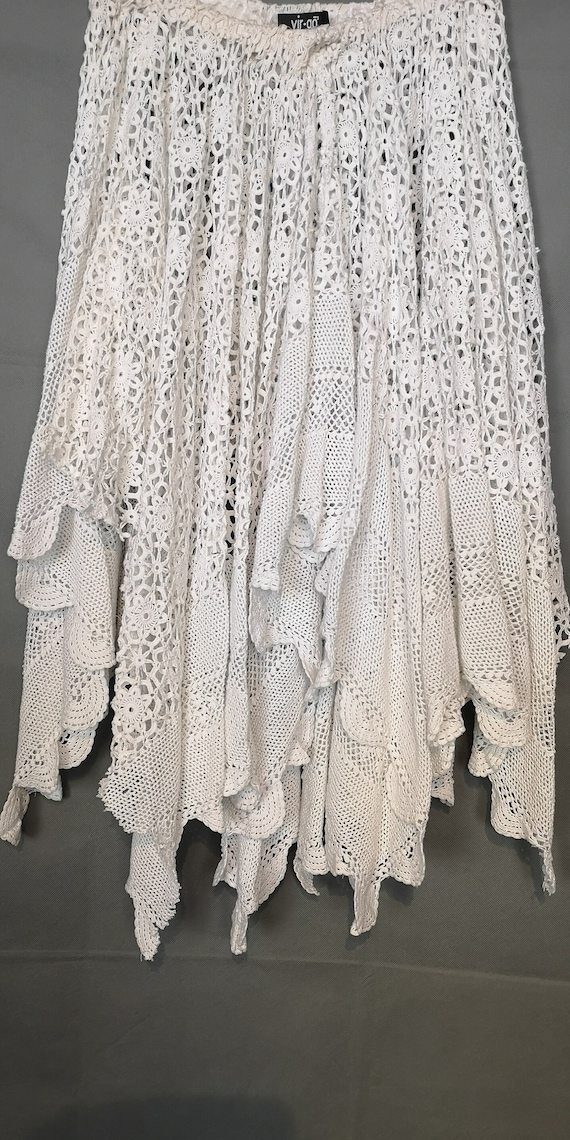 NEO-VINTAGE Eco-lux White upcycled crochet handkerchief hem lace skirt