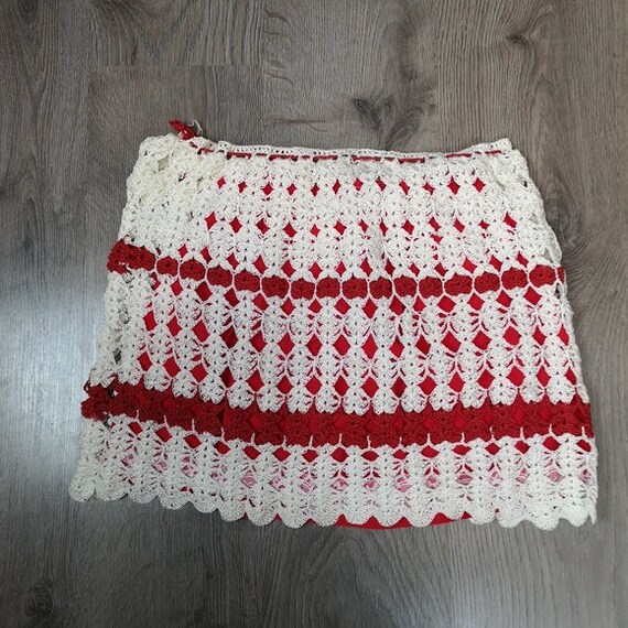 60s Inspired Red & White Striped Crochet Skirt, Vintage Bicolor Miniskirt, Perfect for Festivals, Birthday Gift for Fashionistas