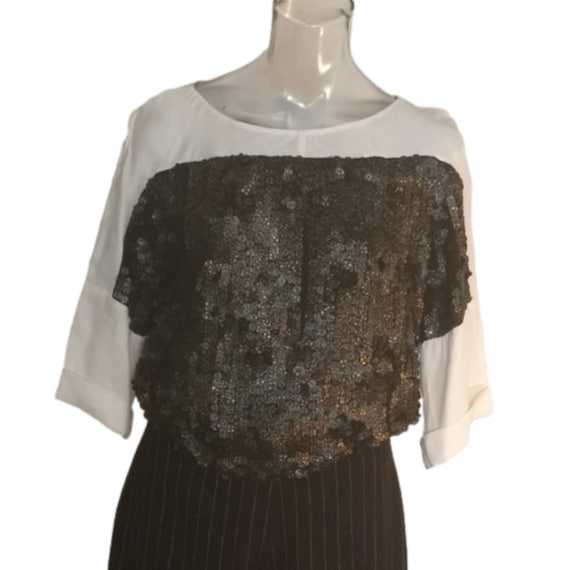 Luxurious Dries Van Noten Vintage Sequins Blouse, Iconic Black & White Silk Evening Wear, Fashion Lover's Dream Gift