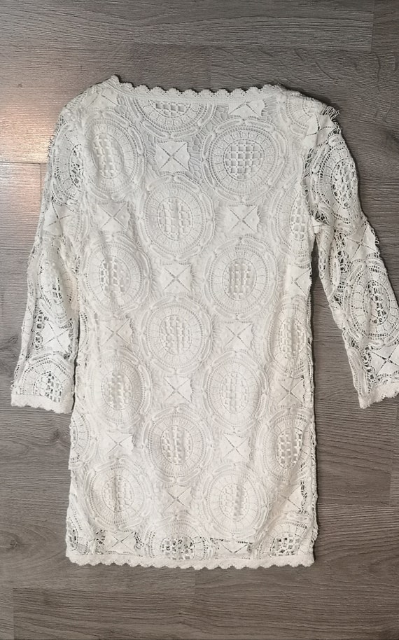 Boho Guipure Crochet Lace Mini Dress - 60s Vintag… - image 4