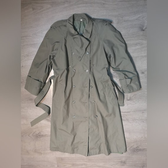 80s Vintage KHAKI green full length pleated utility trench coat