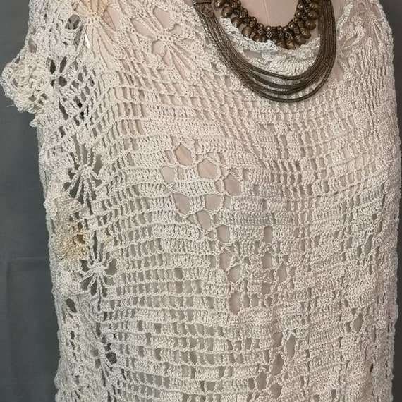Neo-vintage crochet knit lace boatneck eco-lux handmade handcrafted top